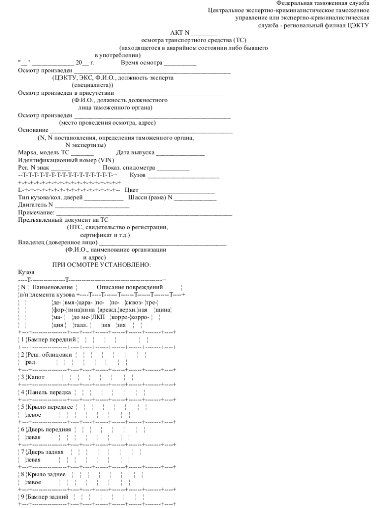 Акт досмотра транспортного средства