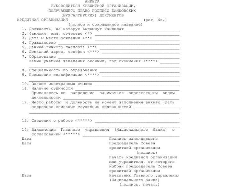 Анкета организации образец