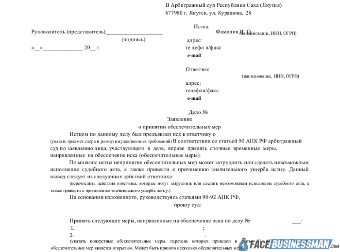 Ходатайство о применении мер предварительной защиты образец